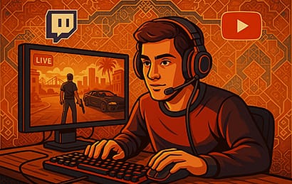 استریمر در حال پخش زنده بازی GTA در یوتیوب و توییچ.