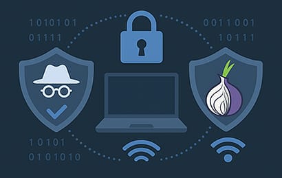 مقایسه نمادین امنیت حالت Incognito و مرورگر Tor با آیکون‌های تصویری در زمینه دیجیتال